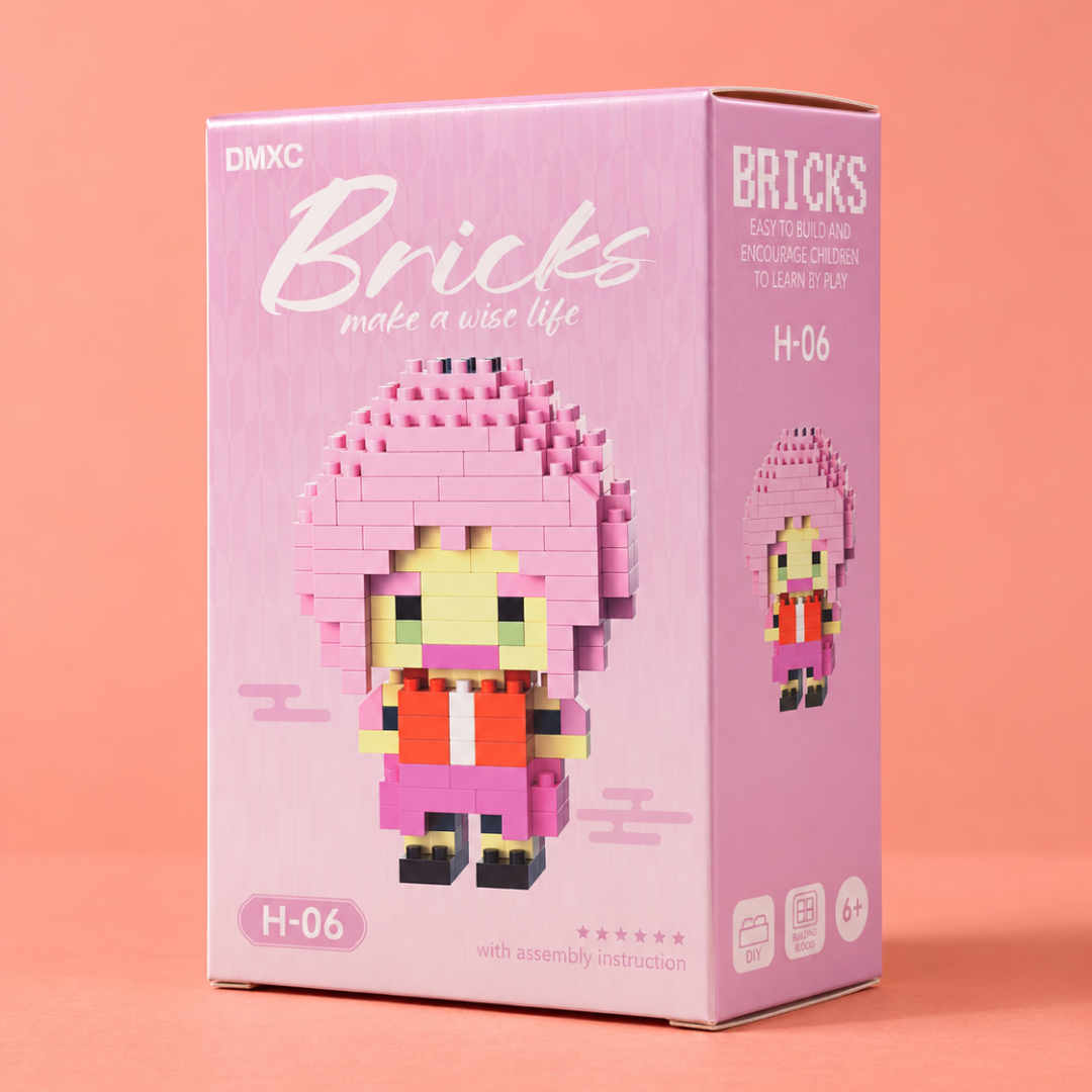 Mini Pink-Hair Character Building Blocks H-06 box angled view