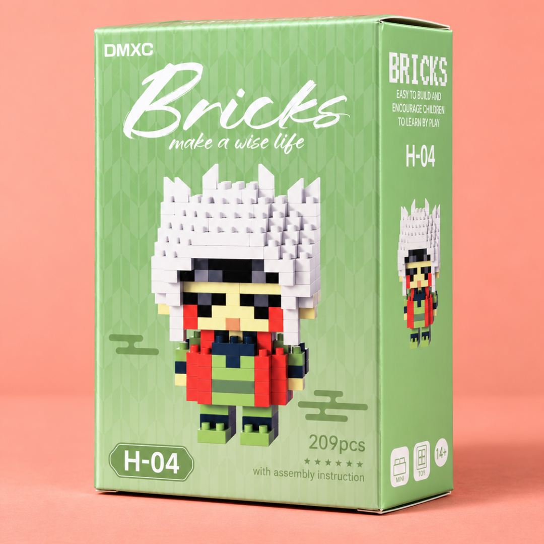 Mini White-Hair Character Building Blocks 209-piece H-04 box angled view