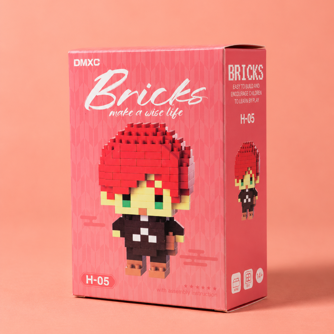 Mini Red-Hair Character Building Blocks H-05 box angled view
