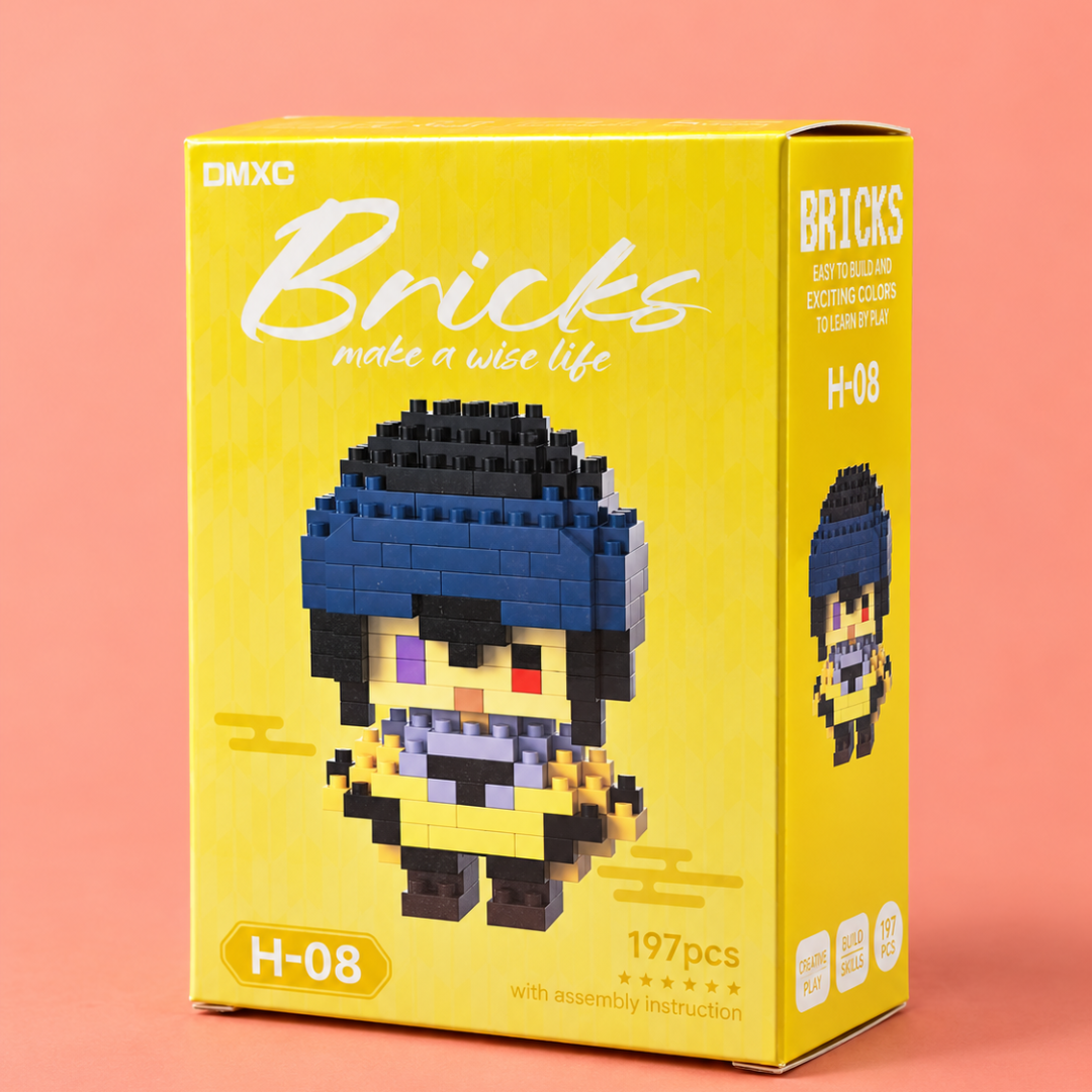Mini Blue-Hat Character Building Blocks 197-piece H-08 box angled view