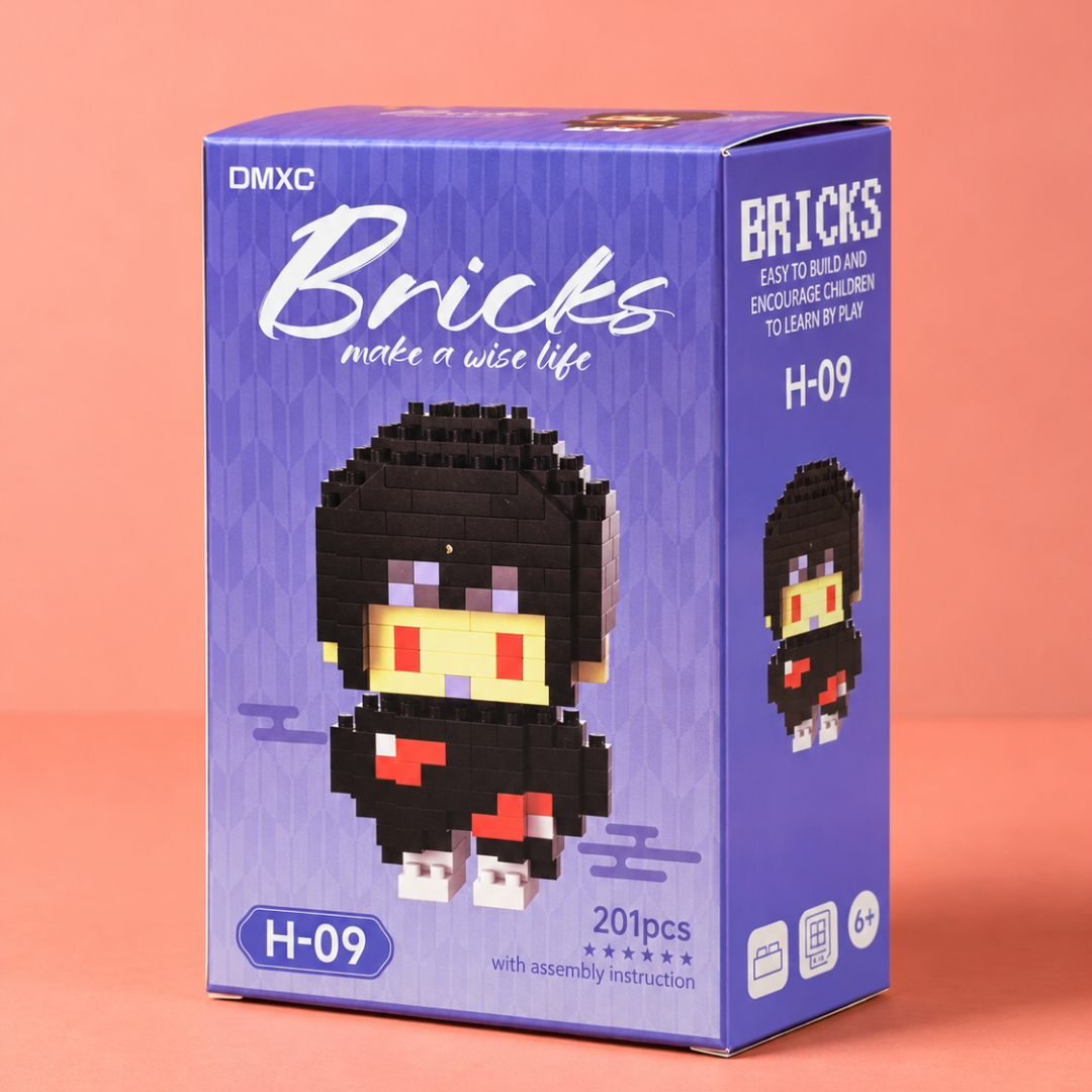 Mini Black-Hair Character Building Blocks 201-piece H-09 box angled view