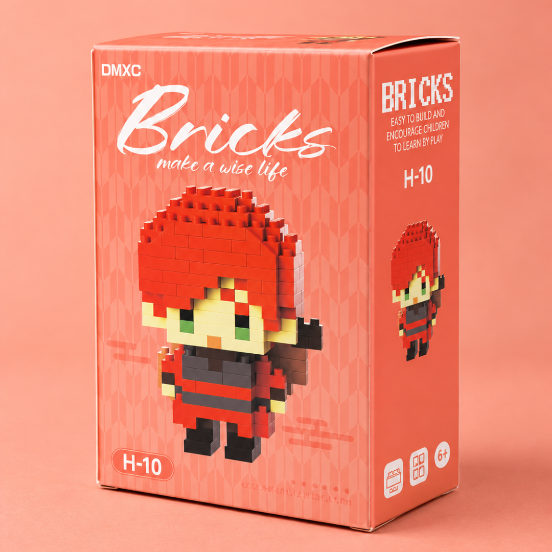 Mini Red-Hair Character Building Blocks H-10 box angled view