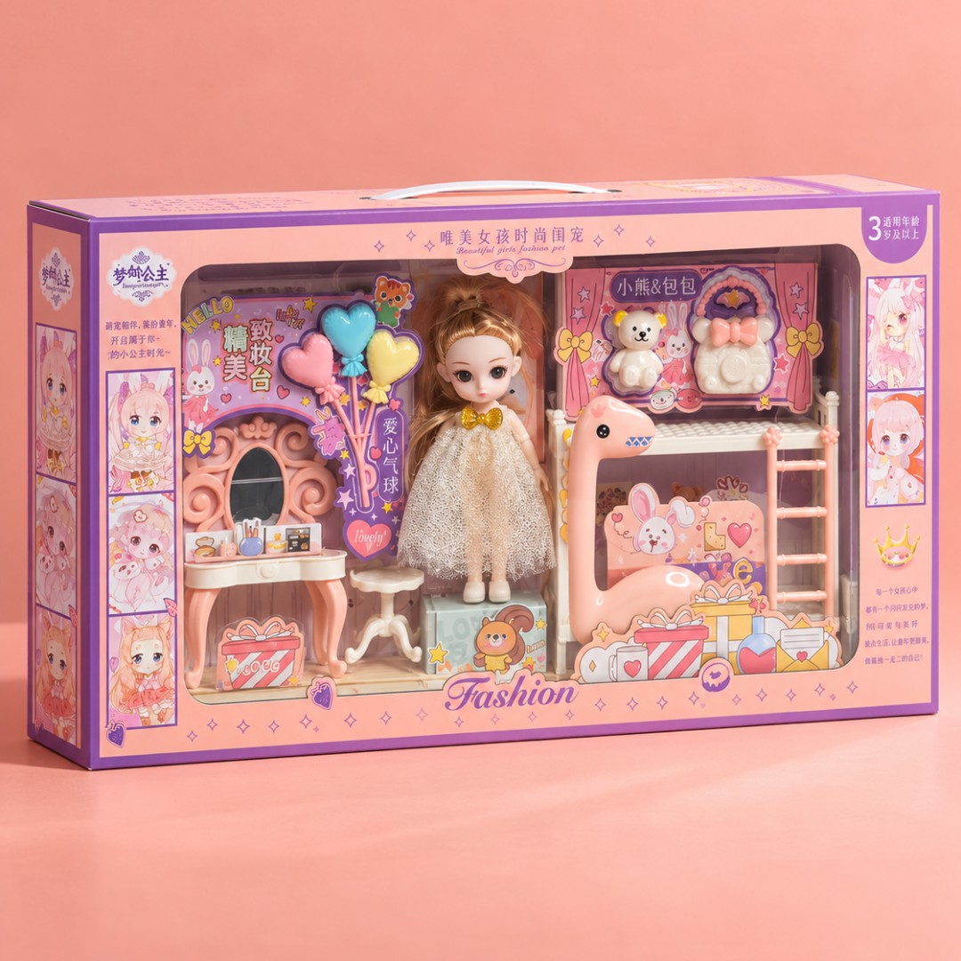 Fashion Doll Bedroom & Vanity Play Set