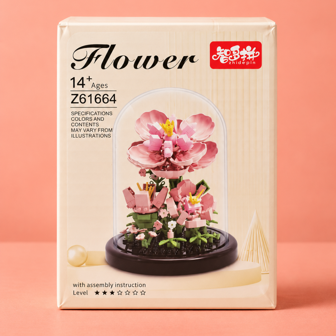 Zhidepin pink flower dome building blocks Z61664 back box view