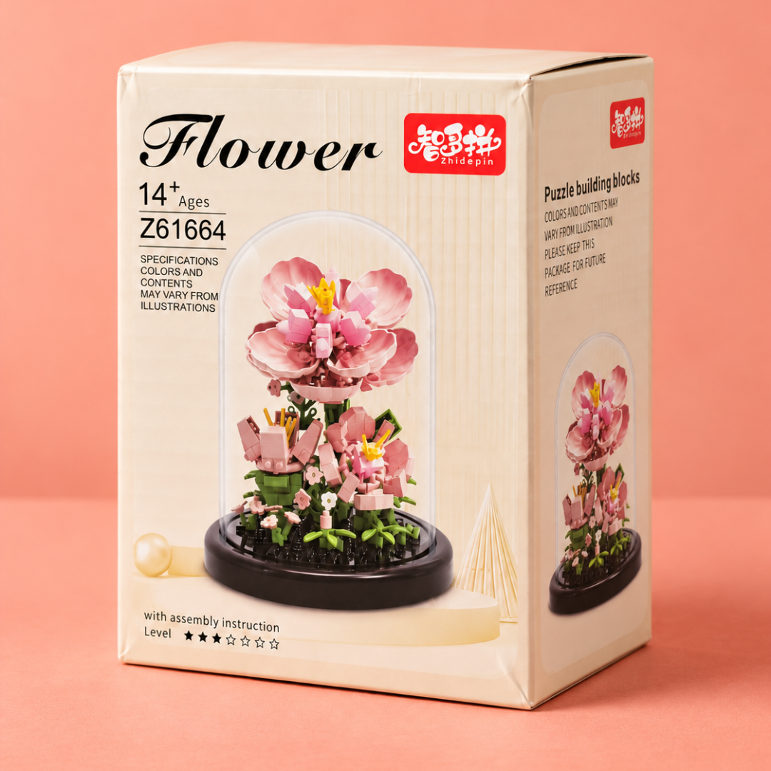 Zhidepin pink flower dome building blocks Z61664 front box view