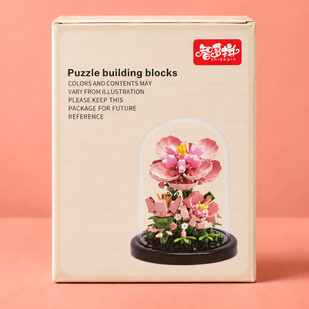 Zhidepin pink flower dome building blocks Z61664 angled package view