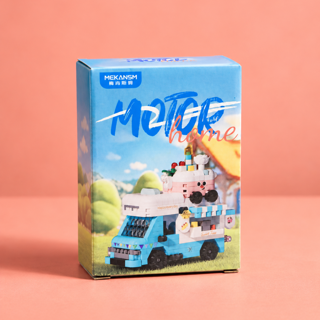 MEKANSM blue sweet food truck building blocks set packaging