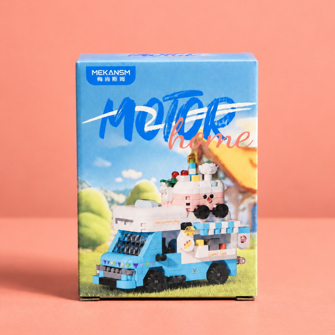 MEKANSM blue sweet food truck building blocks box front view