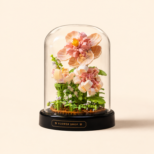 Pink Hibiscus Flower Building Block Terrarium with LED Lights