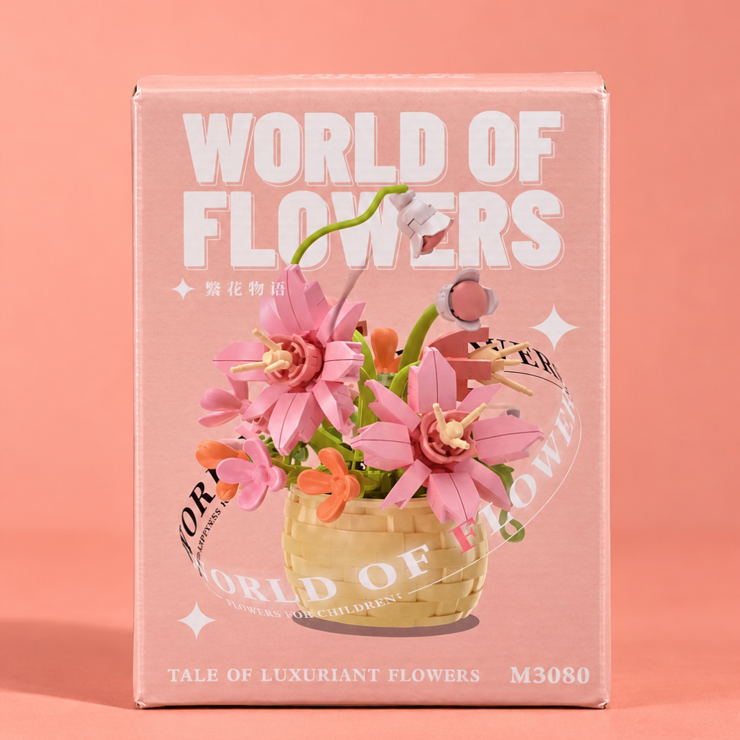 Pink Flower Basket Building Blocks model M3080 angled package view